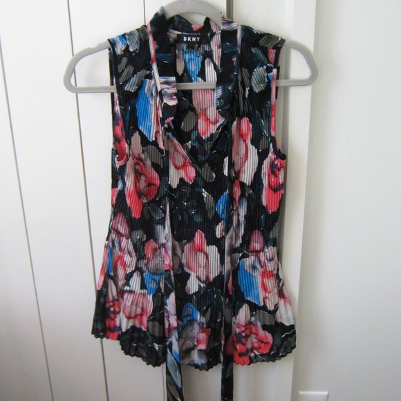 DKNY Floral Ribbed Blouse with Ties - Picture 1 of 5